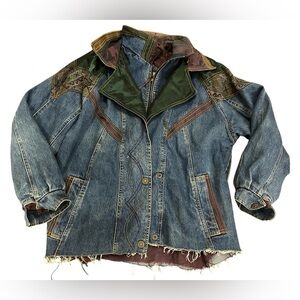 Current Seen Vintage 90s Woman's Lined Denim Coat Embroidered Jacket Size large